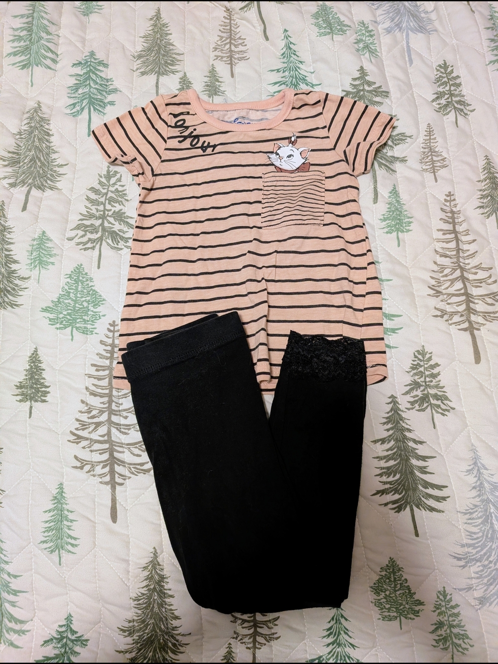 Striped Aristocats Pocket Tee with Black Leggings